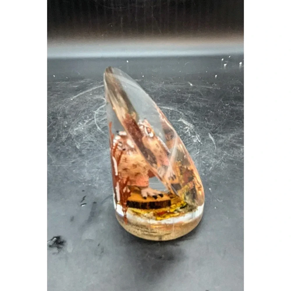Vintage Lucite Owl Diorama Woodland Scene Paperweight 4